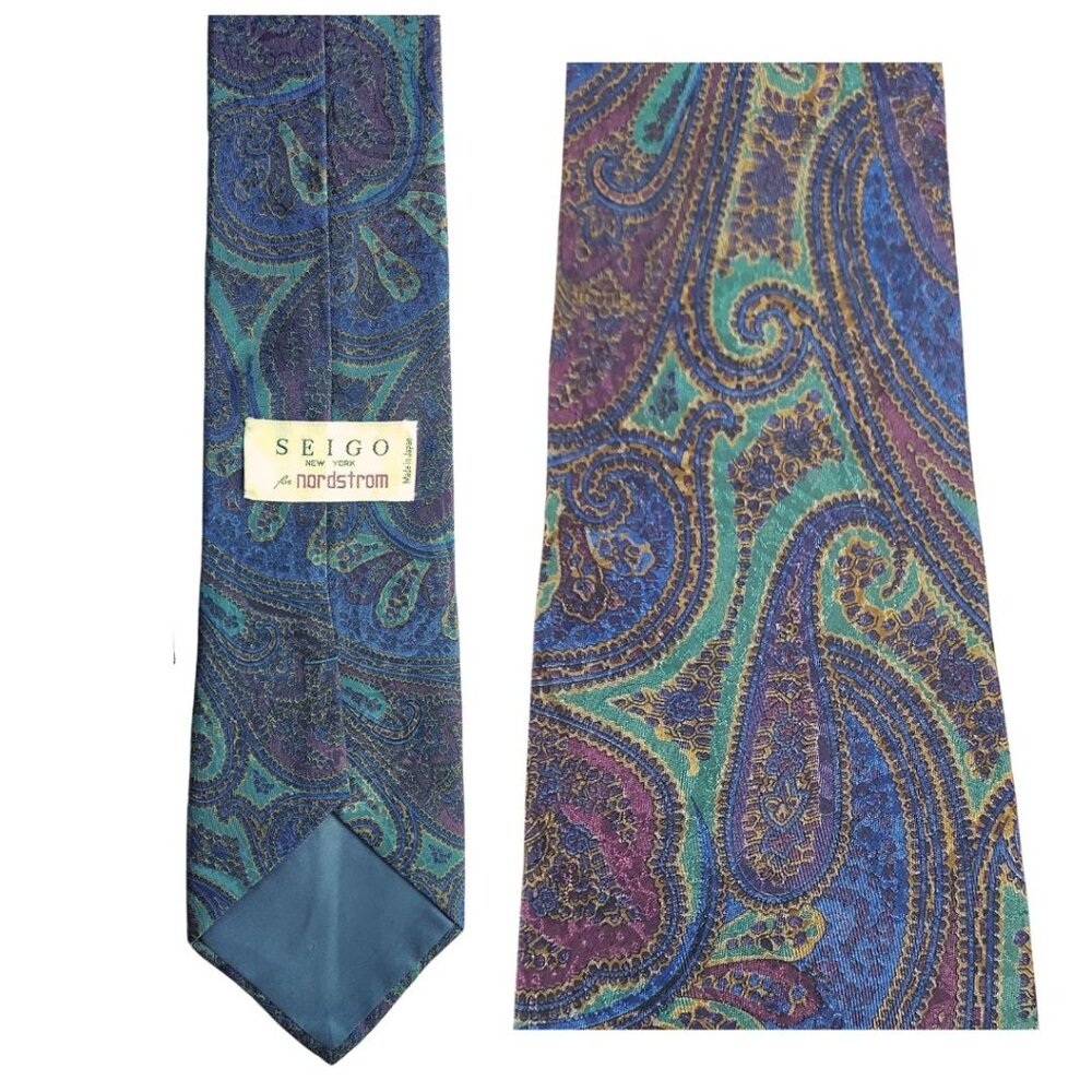 Seigo New York Nordstrom Men's Necktie Hand Made in JAPAN 100% Silk Paisley Tie